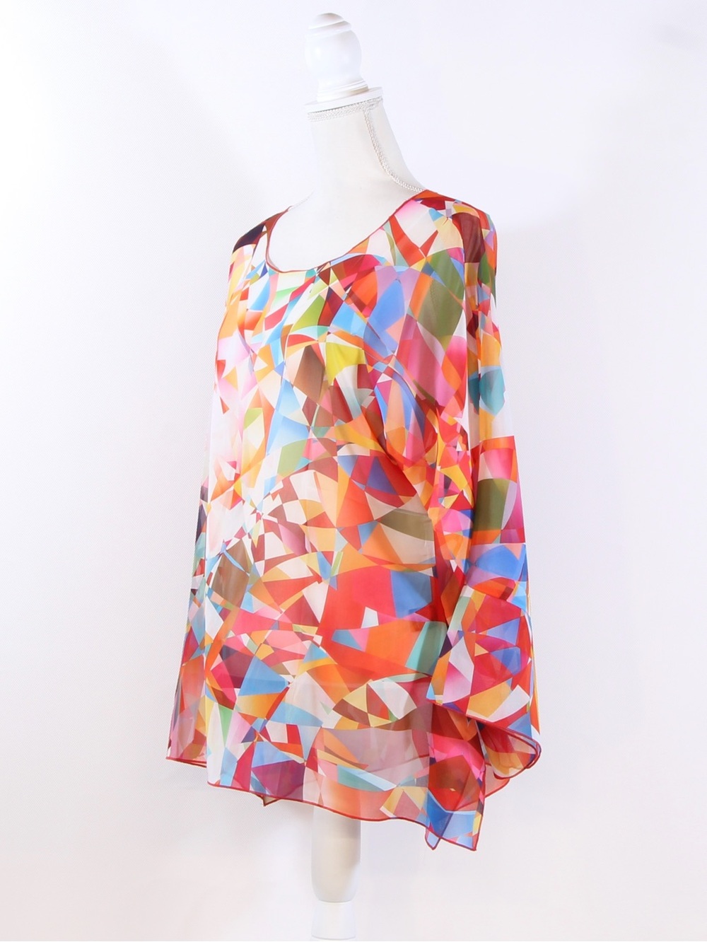 Weavz Shear Blue Red Multicolor Geometric Abstract Blouse NWT